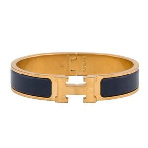 HERMES Clic H Enamel Bangle | Dark Blue 18K Gold-Plated | AUTHENTICATED